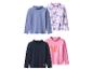 Vier kinderlongsleeves: twee effen en twee met patroon.