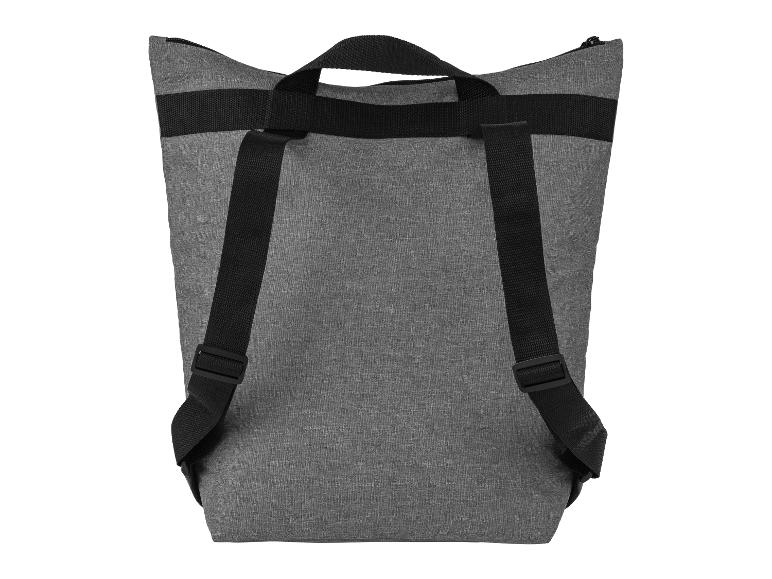 Donkergrijze rugzak met zwarte banden.