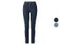 Donkerblauwe high-waist skinny jeans voor dames met twee kleurstalen.