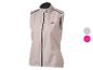 Beige sportvest met zwarte rits en details, met kleurstalen.