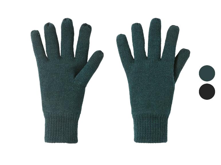 Een paar donkergroene gebreide handschoenen met twee kleuropties.
