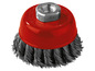 Ronde draadborstel met rode kap voor schuren en reinigen.