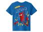 Blauw kinder-T-shirt met Spiderman-print en de tekst 'SWING INTO ACTION'.