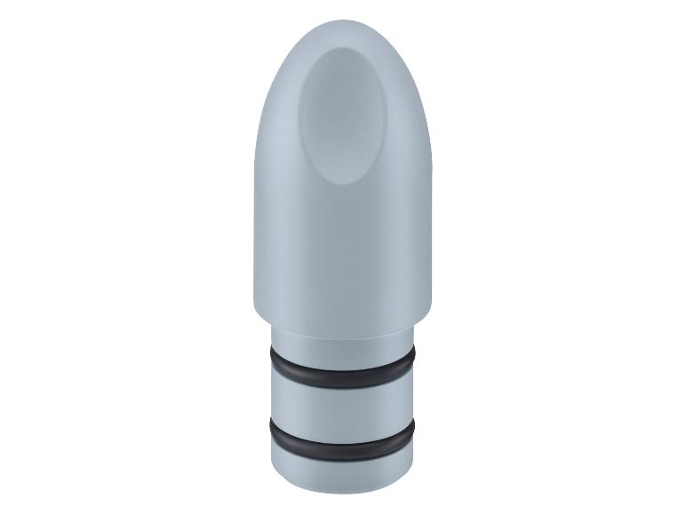 Grijze punt met twee zwarte O-ringen op een witte achtergrond.