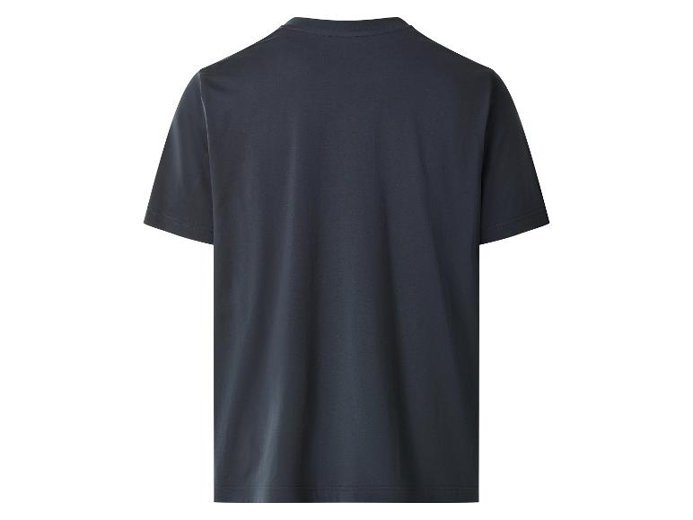 Donkerblauw heren T-shirt met korte mouwen, achterkant.