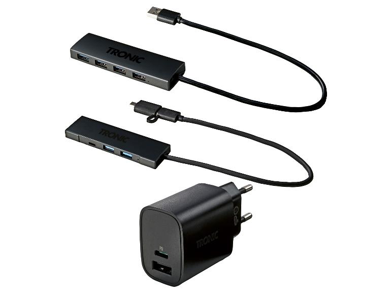 TRONIC USB-hub en oplader, zwart
