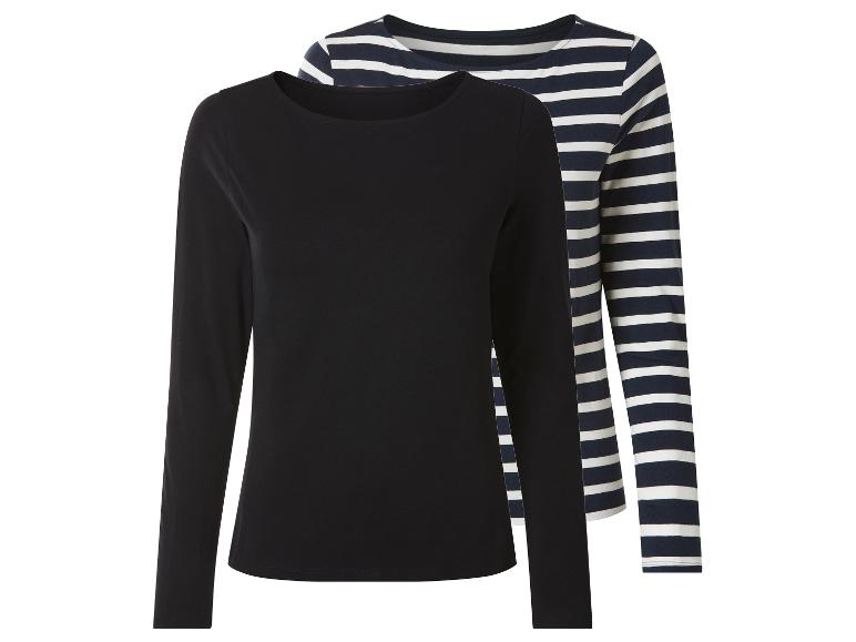 2-pack shirts met lange mouwen: één effen zwart en één marineblauw-wit gestreept.