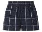 Donkerblauwe geruite boxershort met elastische tailleband en knoopsluiting.