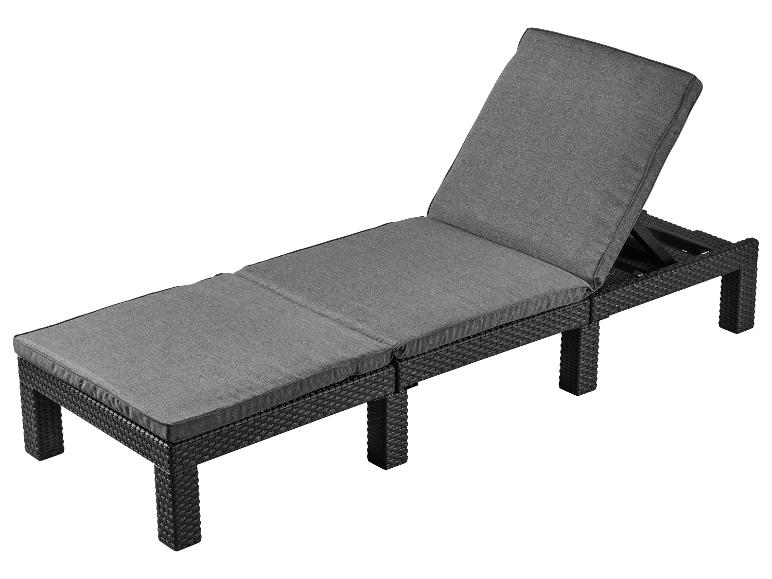 Donkergrijze rotan ligstoel met grijze kussens