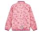 Roze kinderjas met blokkenprint, met donkerroze details.