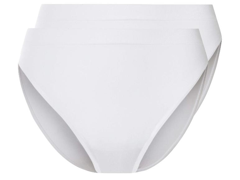 Twee witte, naadloze damesonderbroeken.