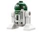 Groen-witte LEGO R2-D2 figuur met zilveren en zwarte details