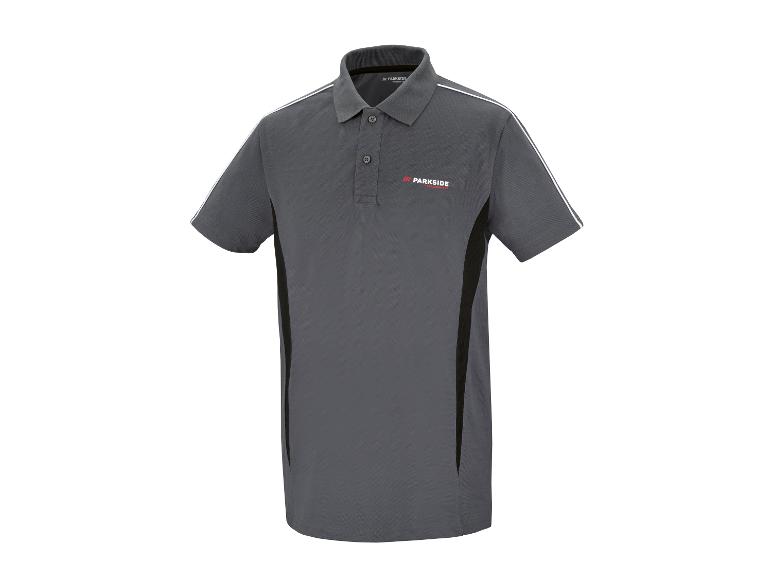 Donkergrijs Parkside Performance polo shirt met zwarte en witte details.