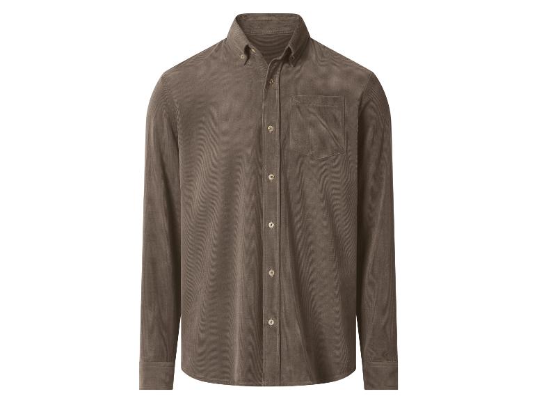 Bruin corduroy overhemd met knopen en borstzak.