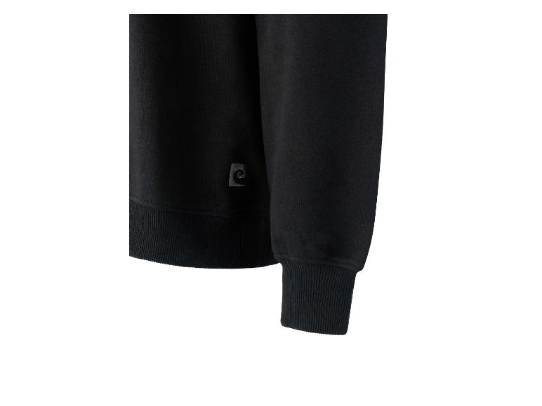 Zwart sweatshirt met geribbelde manchetten en zoom, met een klein geborduurd logo op de borst.