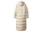 Lange beige gewatteerde jas met capuchon, achterkant