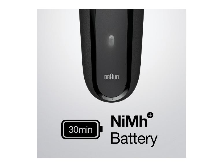 Braun scheerapparaat met NiMh-batterij, 30 min gebruiksduur.