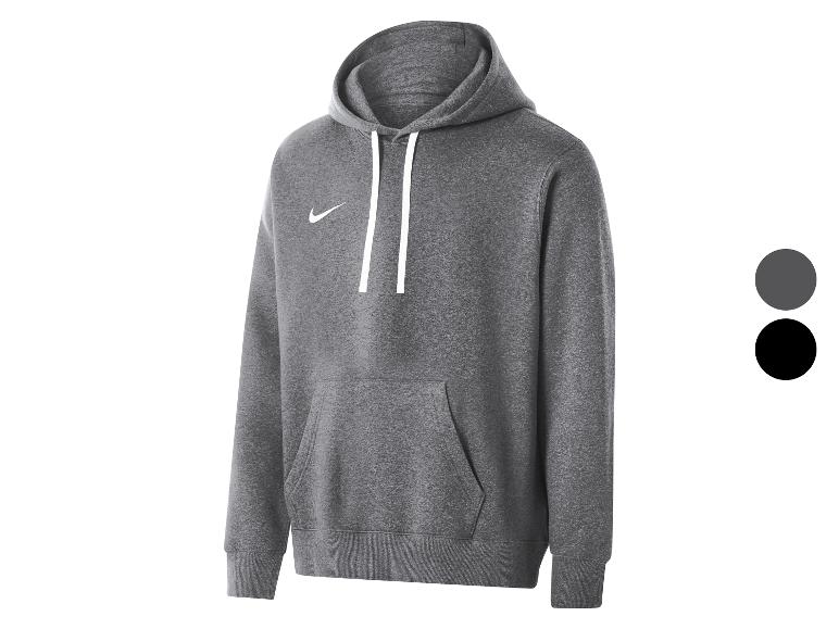 Grijze hoodie met witte trekkoorden en een klein wit logo op de borst.
