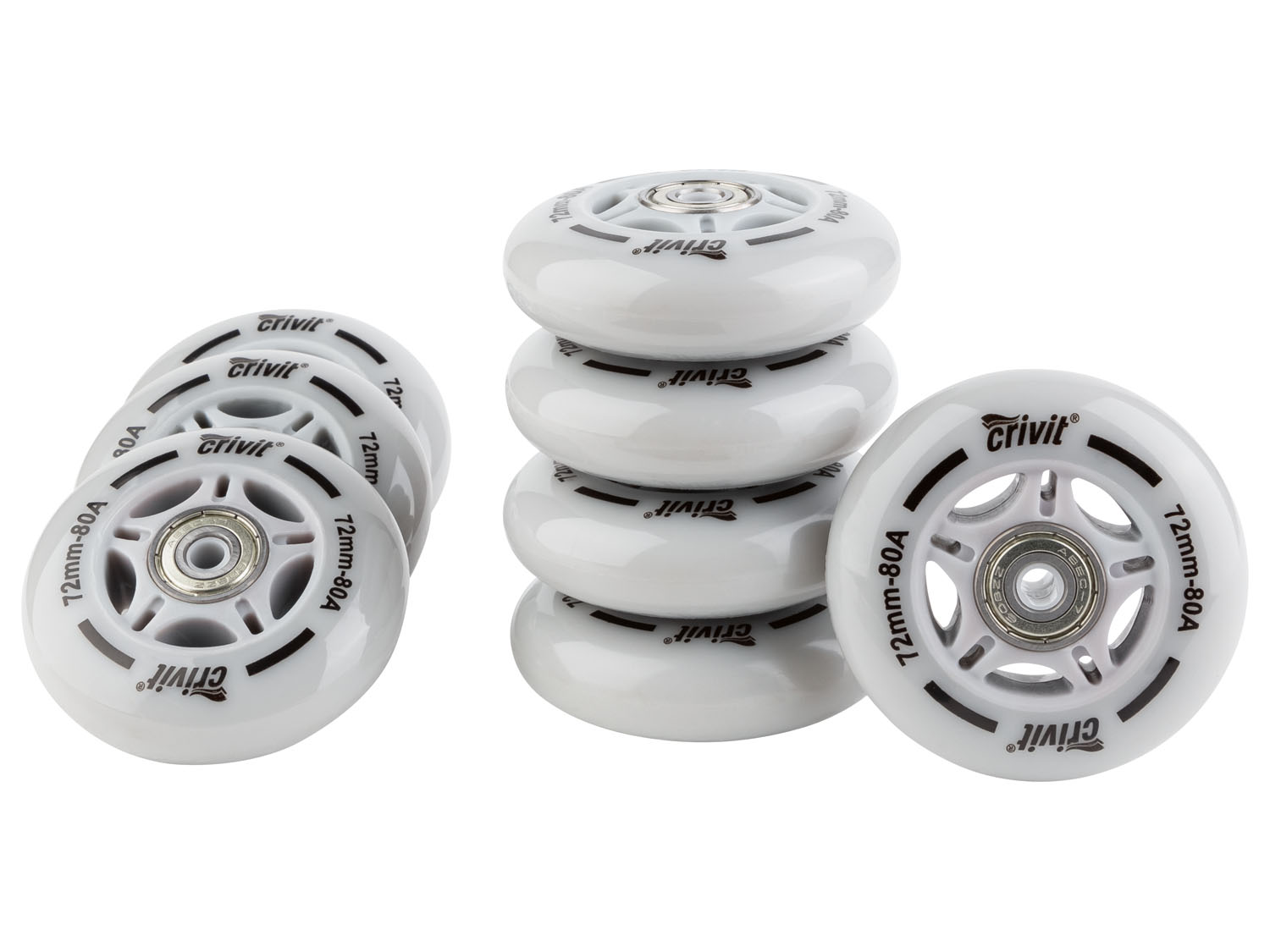 CRIVIT Inline-skatewielen met kogellagers, 8-delige set / LED-wielen 4-delige set. (72 mm)
