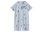 Lichtblauwe baby jumpsuit met capuchon en print van palmbomen en golven.