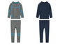 Twee sets thermo-ondergoed: grijs met blauwe accenten en donkerblauw.