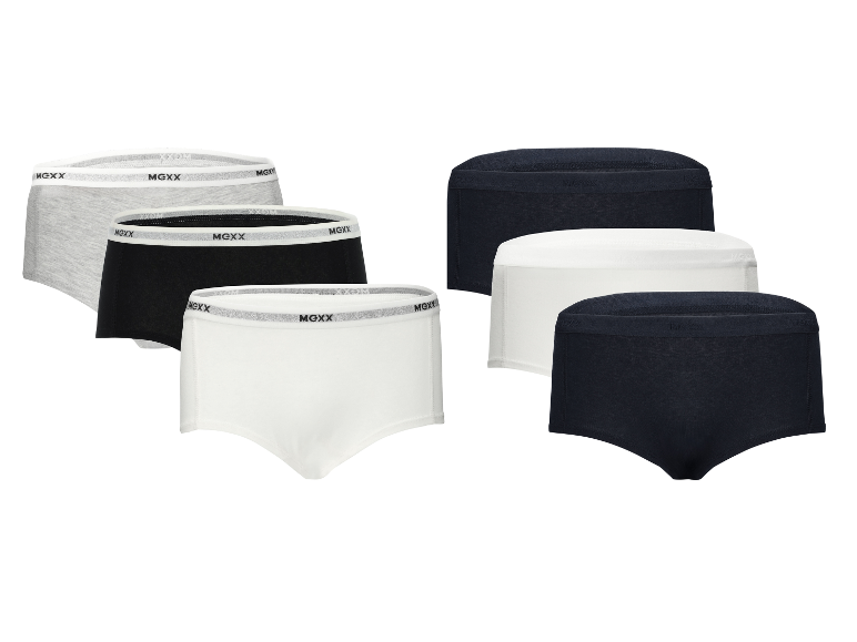 Zes MGXX katoenen slips in grijs, zwart en wit.
