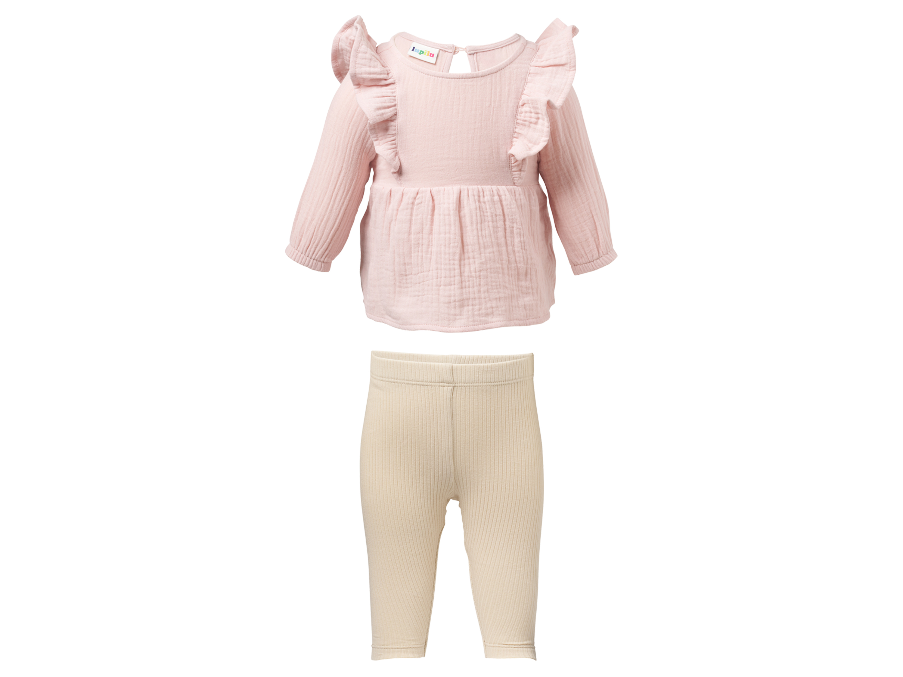 LUPILU Mousseline baby kledingset, 2-delig (Roze/beige, 50/56)