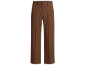 Bruine wijde broek met knoop- en ritssluiting.