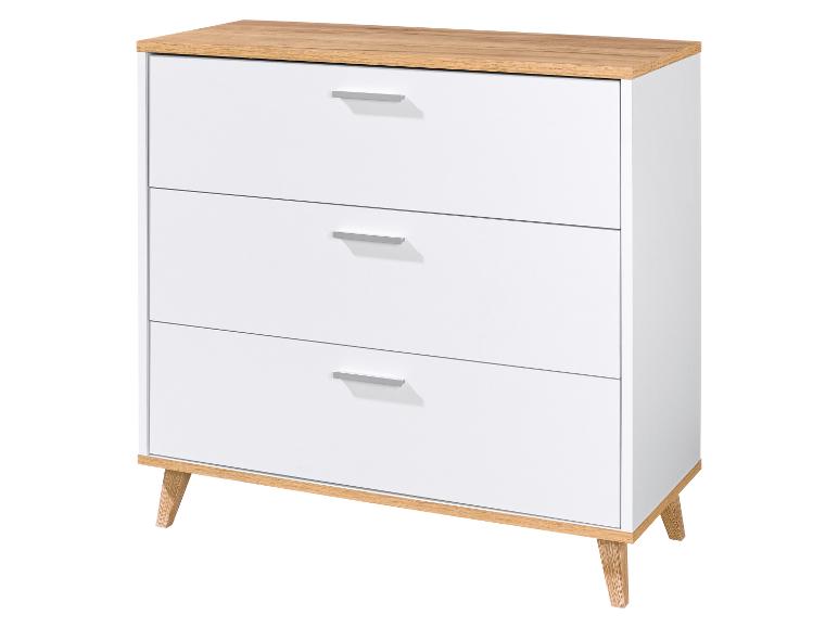 Witte ladekast met drie lades en houten blad en poten