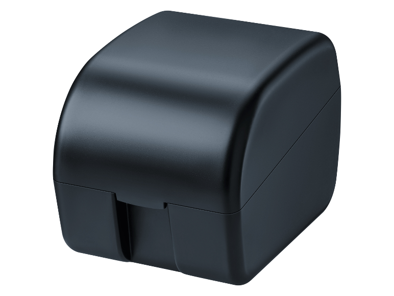 Zwarte doos voor het opbergen van voorwerpen.