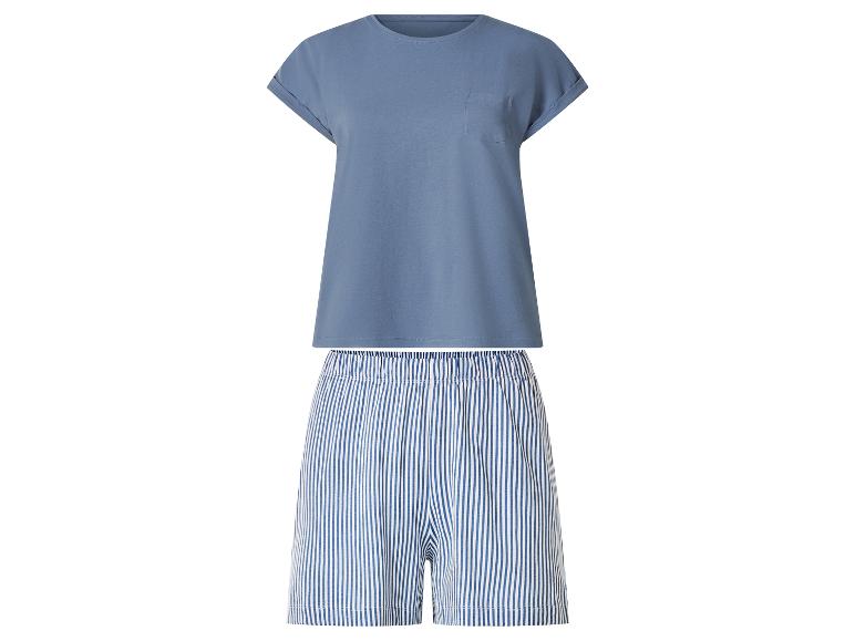 Damespyjama met blauw T-shirt met korte mouwen en gestreepte shorts