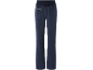 Donkerblauwe joggingbroek met trekkoord in de taille en geborduurde tekst op de linkerpijp.
