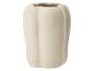 Crèmekleurige keramische vaas met een getextureerd, geribbeld ontwerp.