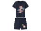 Donkerblauwe kinderpyjama met T-shirt en korte broek, met puppyprint