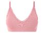 Een roze bralette met kant.