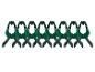 Acht groen-zwarte veerklemmen met rubberen handvatten, op een rij gerangschikt.