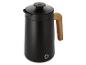 Zwarte koffiepot met houten handvat en deksel