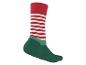 Kerstsok met rood-witte strepen op het been en groen op de voet