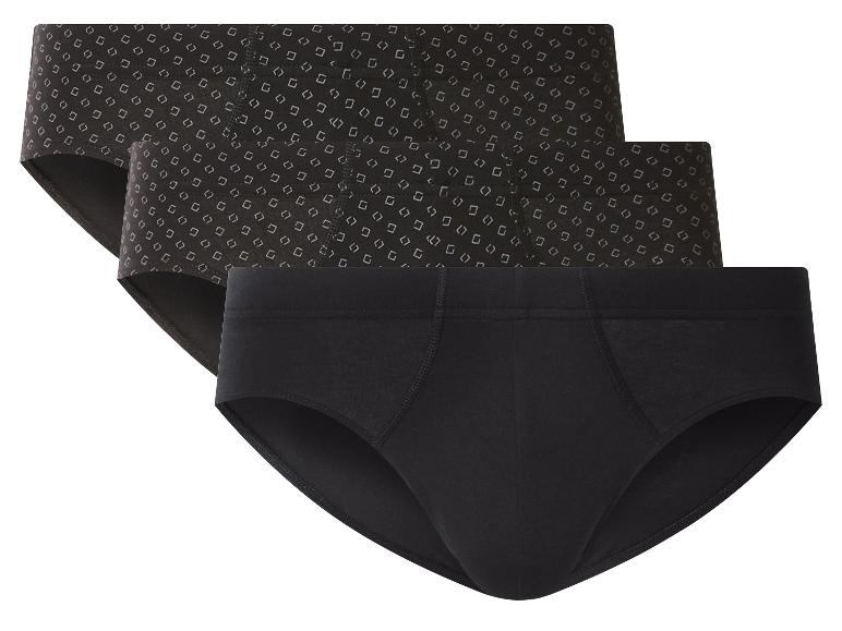 Set van drie herenslips: twee met ruitpatroon en één zwarte.
