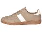 Beige en witte casual sneaker met bruine zool