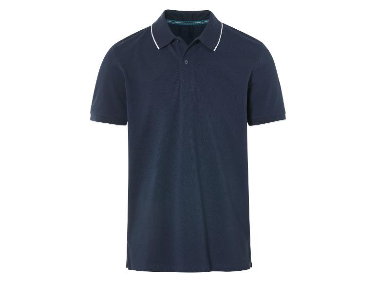 Donkerblauw poloshirt met contrasterende boord.