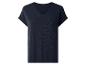 Donkerblauw gebreid T-shirt met korte mouwen en V-hals.