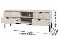 Beige tv-meubel met vier geribbelde lades en twee open planken, afmetingen: 117.9x44.9x33cm.