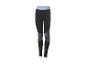 Zwarte sportlegging met lichtblauwe tailleband en grijze patroonpanelen.