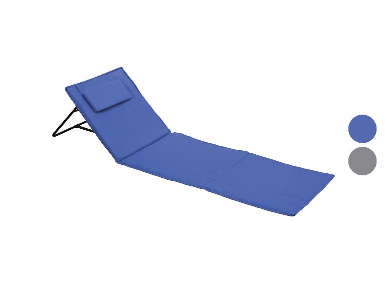 Blauwe opvouwbare strandstoel met kussen, met kleuropties.