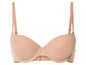 Een beige bh met gladde cups.