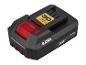 Zwarte en rode 20V 2.0Ah accupack voor elektrisch gereedschap met een '30 YEARS'-sticker.