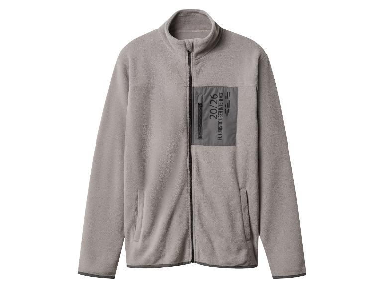Grijze fleece jas met rits en zak met tekstprint