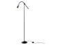 Zwarte vloerlamp met verstelbare arm en lichtgevende kop.