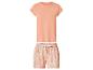 Perzikkleurig T-shirt en short met tropisch patroon.